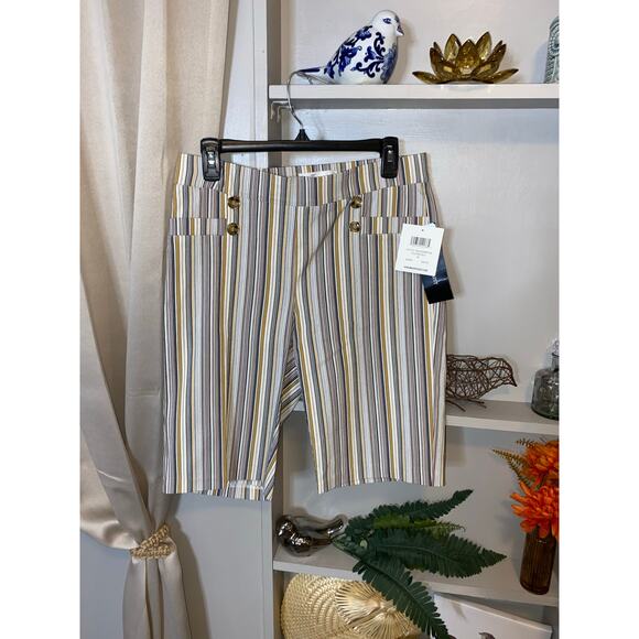 NWT Bermuda 89th + Madison $49 Striped Multi White Comfort Waist M Shorts - Picture 1 of 8